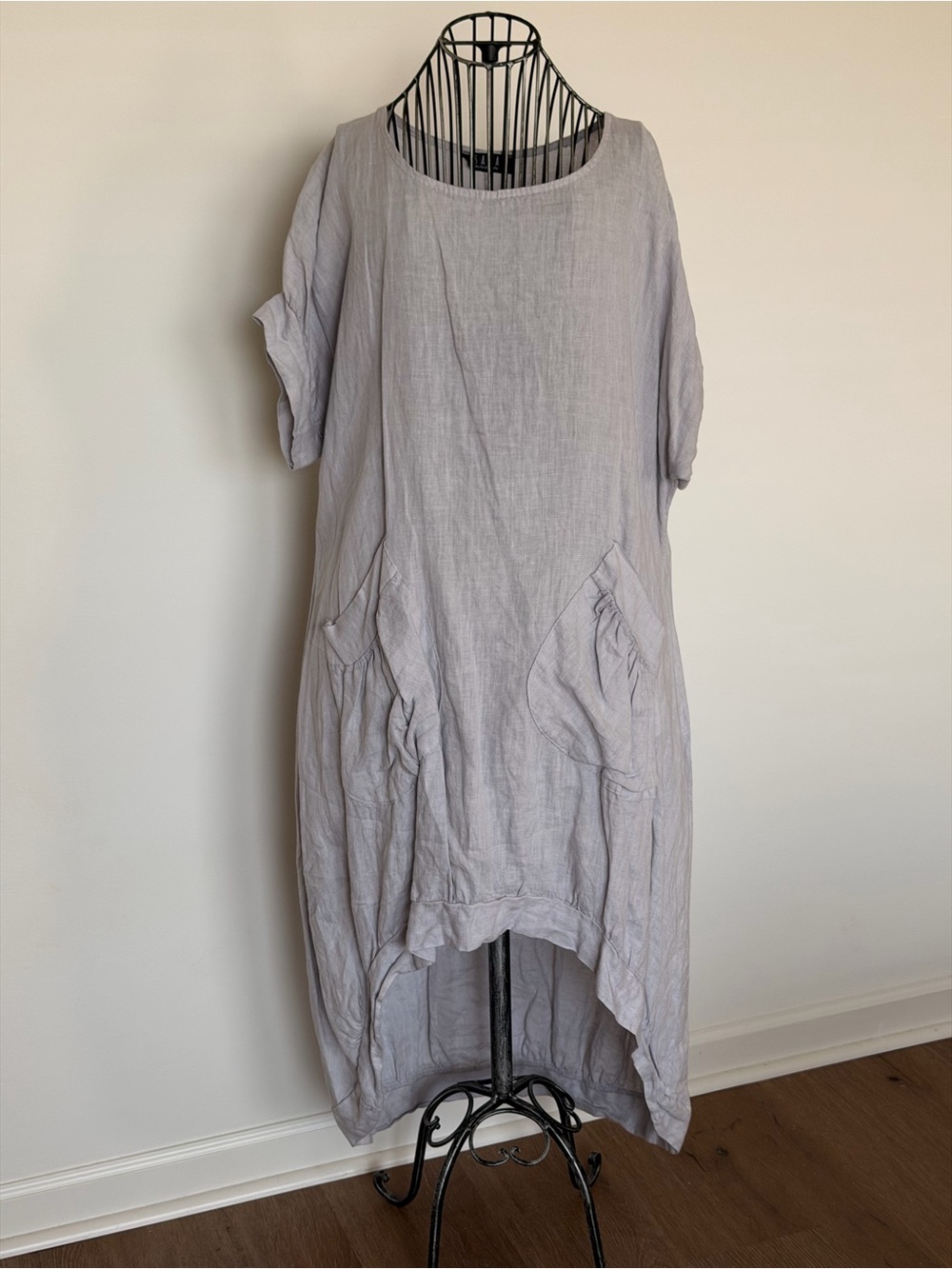 Relaxed High-Low Linen Dress with Pockets - Light Lavender